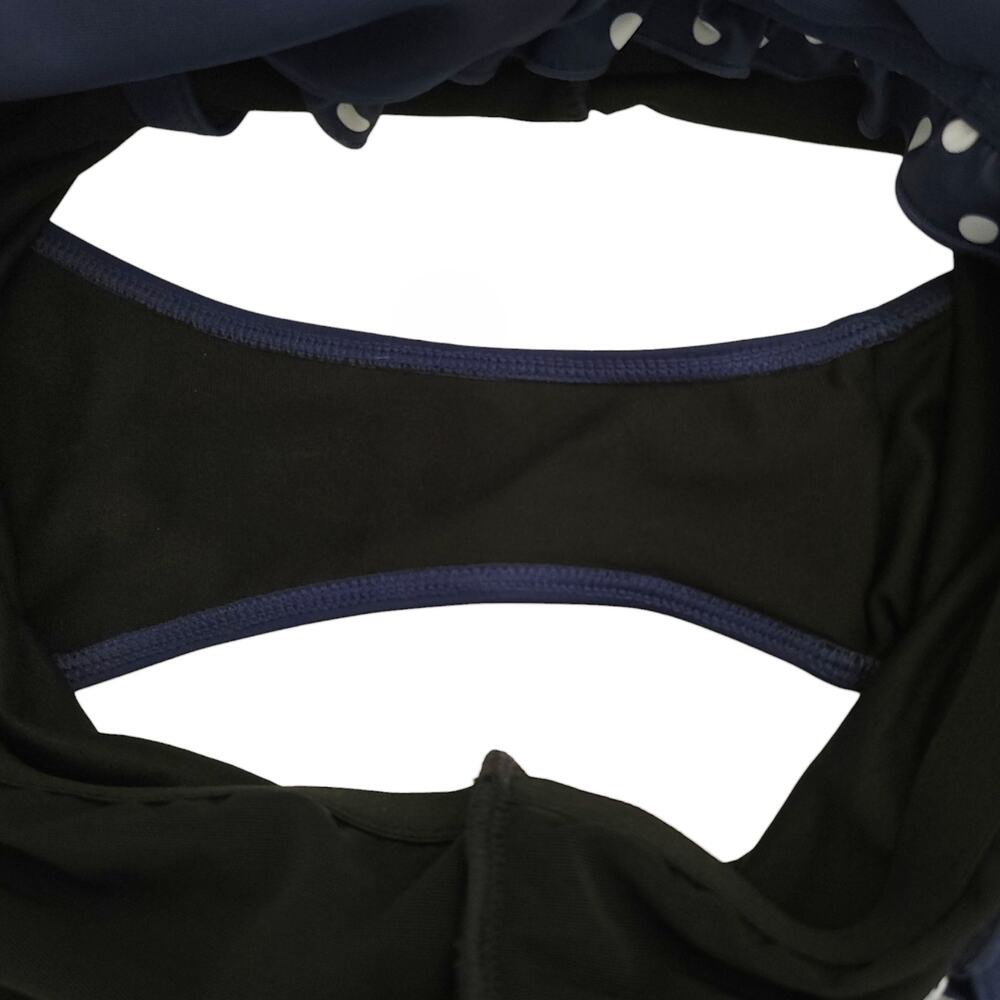PEEK & BEAU Asos Eco Ruffle belted navy polka dot one piece swimsuit 10 D/DD-E - Picture 2 of 5